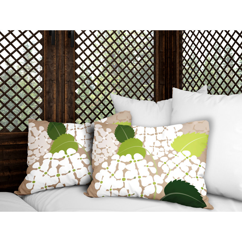 Floral Outdoor Reversible Throw Pillow, Beige