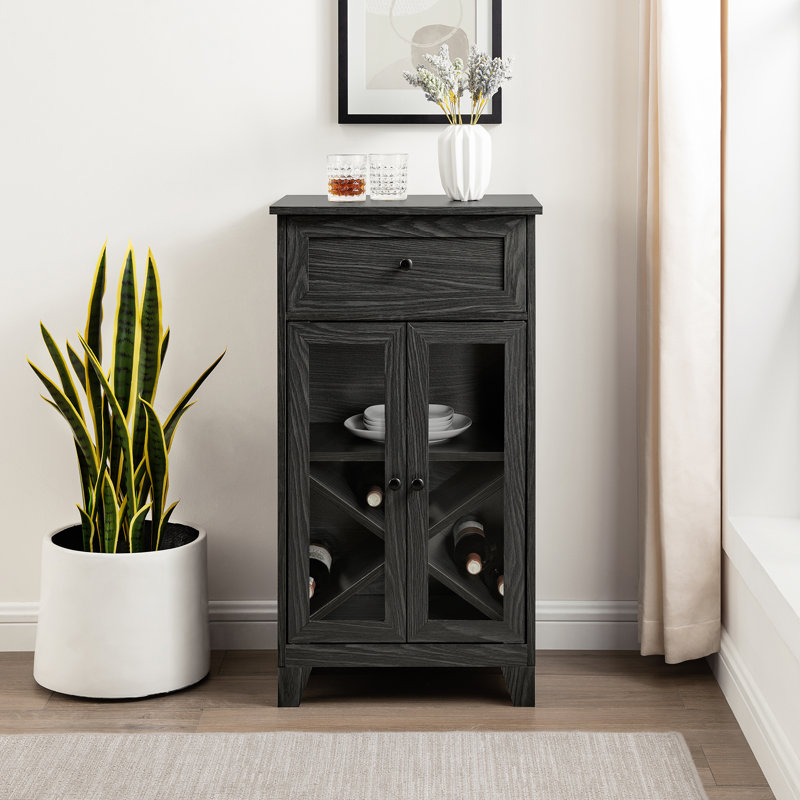Bar classique avec porte en verre avec rangement pour bouteilles, Graphite