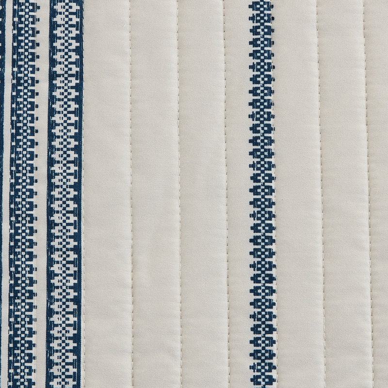 Twin White and Navy Striped Microfiber Reversible Quilt Set