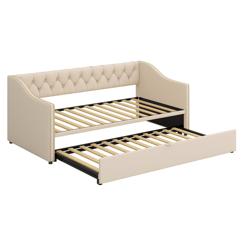 Lit de jour rembourré avec lit gigogne, Beige