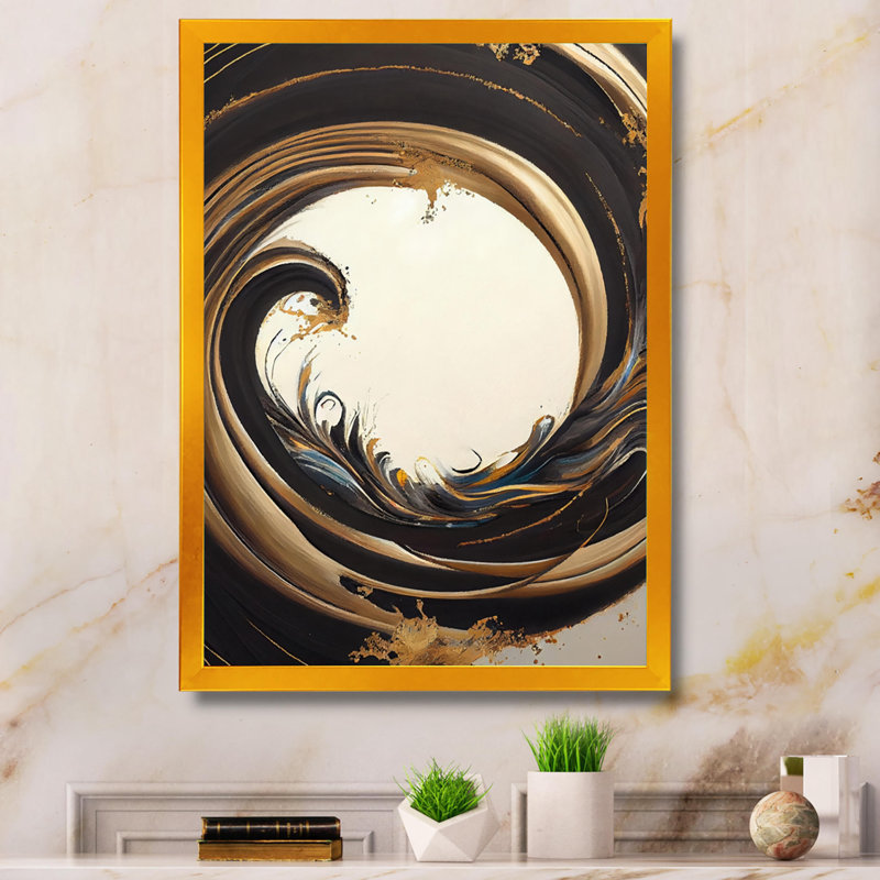 Cercle noir et or VI - art mural moderne sur toile, H 32 po x l 16 po x P 1 po, Impression dorée sur toile encadrée