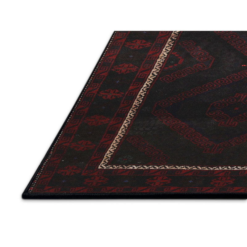 Tapis noir / rouge Southwestern, Rectangle 8 pi x 10 pi