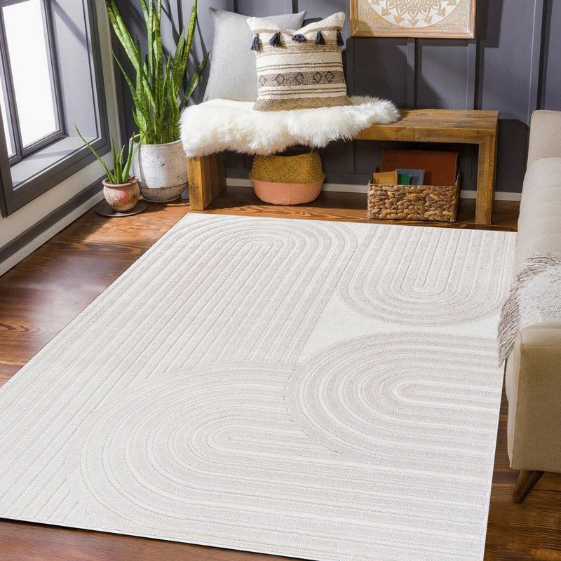 Leong Collection Transitional Geometric Cream Area Rug, Rectangle 2' x 3'