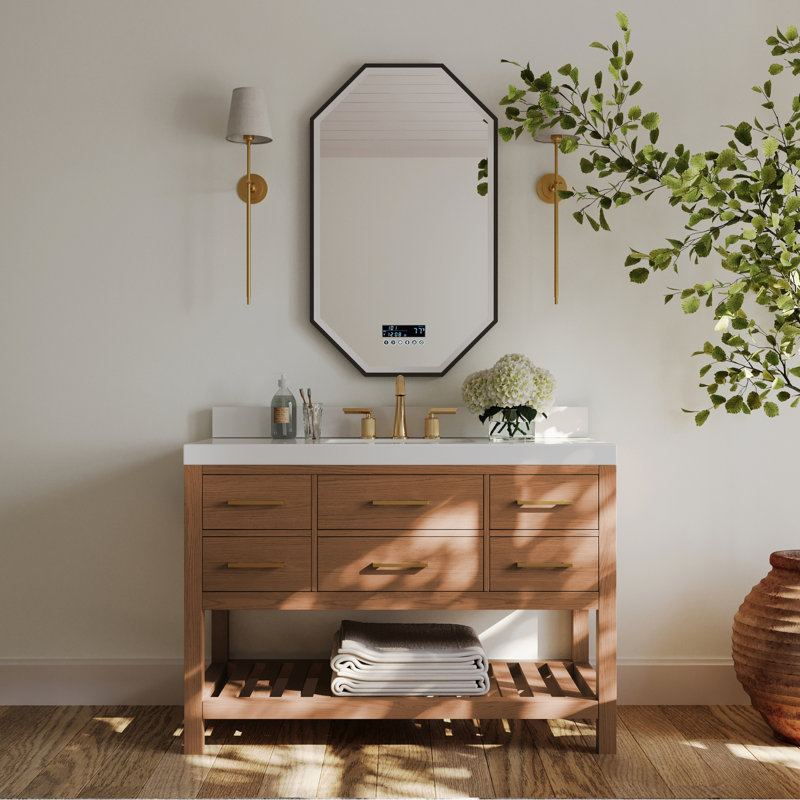 Elizabeth 48'' W Single Vanity, Pure White Quartz, Sienna/Rose Gold