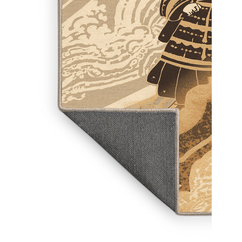 Tapis traditionnel moelleux moelleux à imprimé bloc Ashigaru brun et beige, 8x10