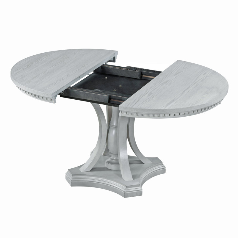 Table à rallonge avec 4 chaises et 5 chaises à thème rétro, Gris antique, H 29,28 po x L 29,26 po x l 30,16 po, Gris antique