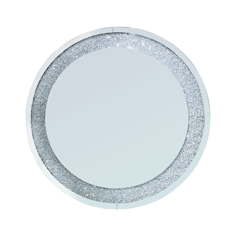 33.46"(85Cm)Crystal Crush Diamond Sparkly Round Silver Mirror For Wall Decoration