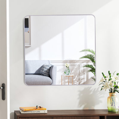 30 in x 30 in Silver Metal Framed Square Bathrrom Mirror for Wall.