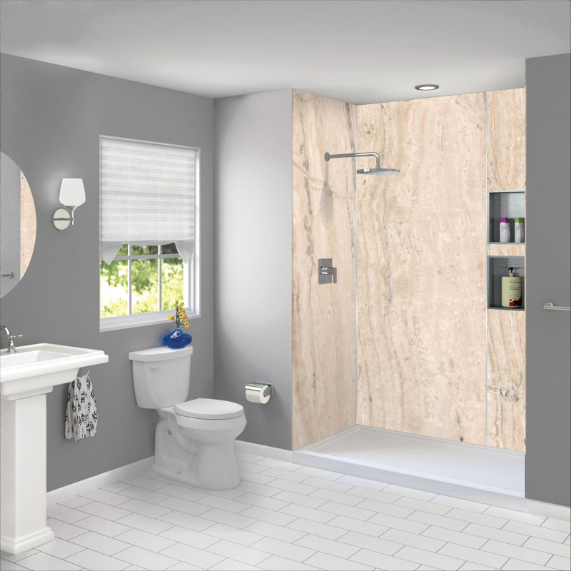 Transolid Titan Shower Wall Kit, 96" H x 64" W x 36" D, Savanna Creme Honed