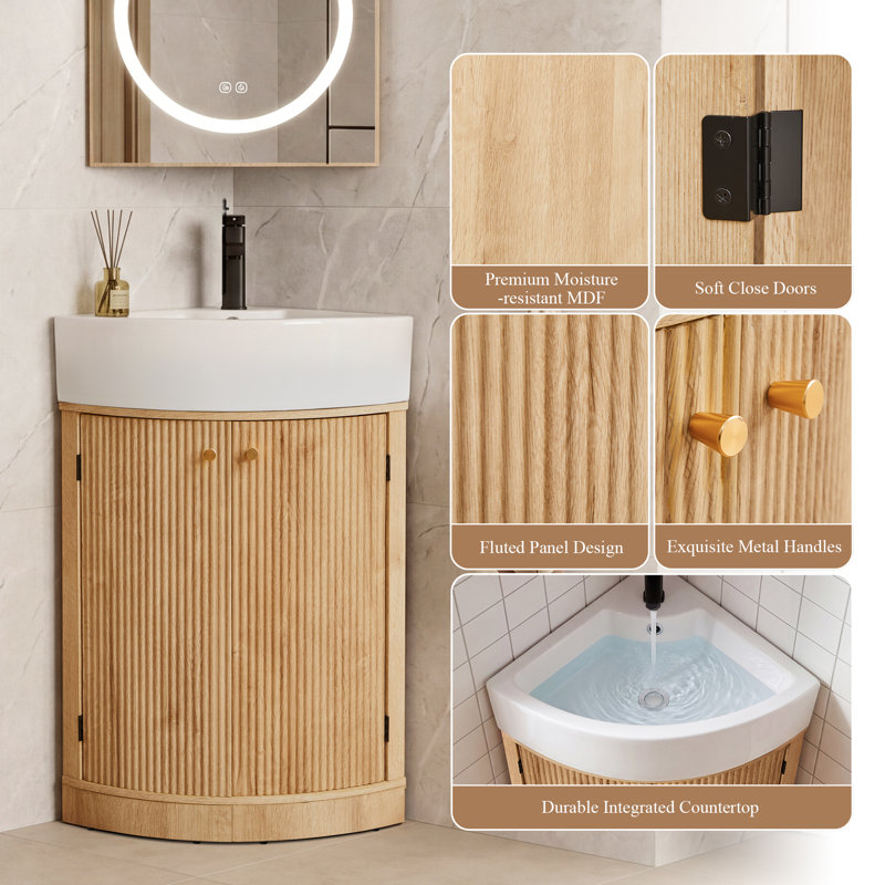 Meuble-lavabo de coin simple avec comptoir, Beige