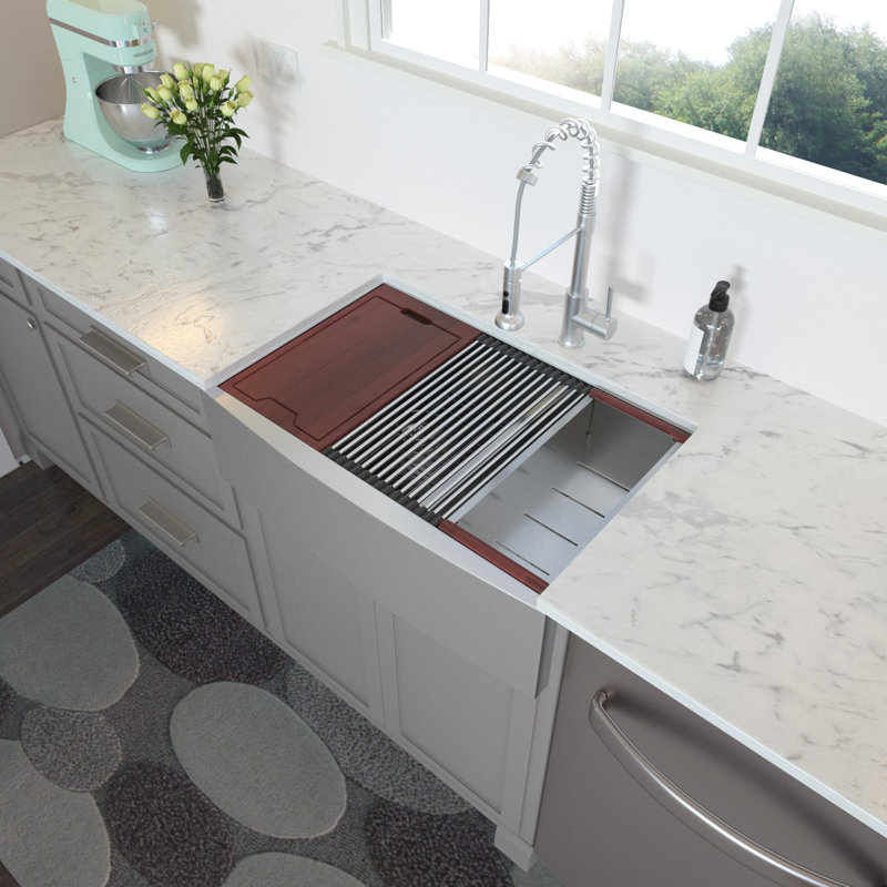 33"L x 22"W Farmhouse Workstation Kitchen Sink Double Bowl 50/50 Sink 16 Gauge Stainless Steel Sink
