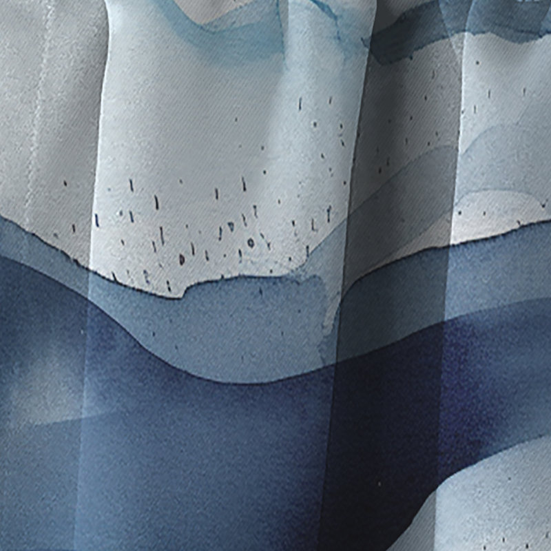 Rideau abstrait occultant abstrait à motif abstrait Blue Waves II - Fractals, L 52 po x L 108 po