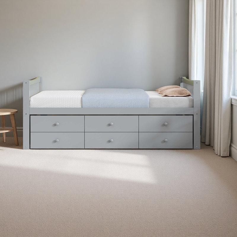 Lit de jour double avec lit gigogne simple et tiroirs, Gris