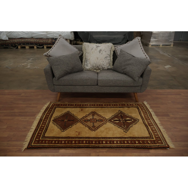 Tapis turc classique de style Gabbeh 3 x 5 avec une élégance géométrique distinctive