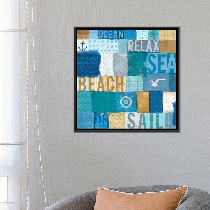 «Beachscape Series: Collage I», impression sur toile, H 18 po x l 18 po x P 1,5 po, Toile avec cadre noir, Pas de tapis