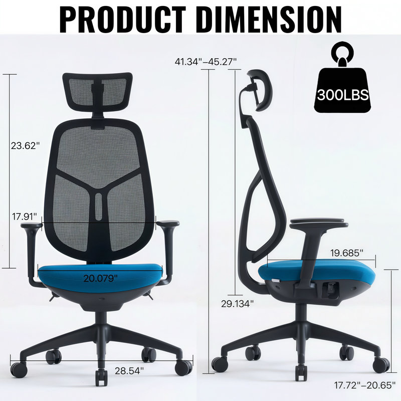 Ergonomic Office Chair with 2D Headrest & Mesh Back, High Back Computer Chair with Adjustable Armrest & Backrest & Height, Comfy Task Chair with Thickened Cushion