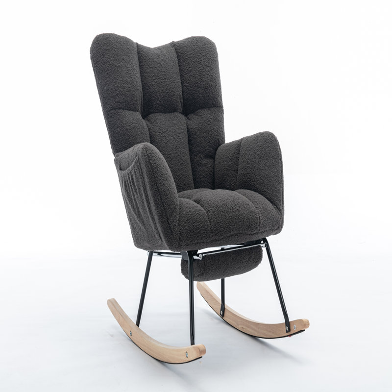 Chaise berçante en tissu avec repose-pieds Teddy, Caramel