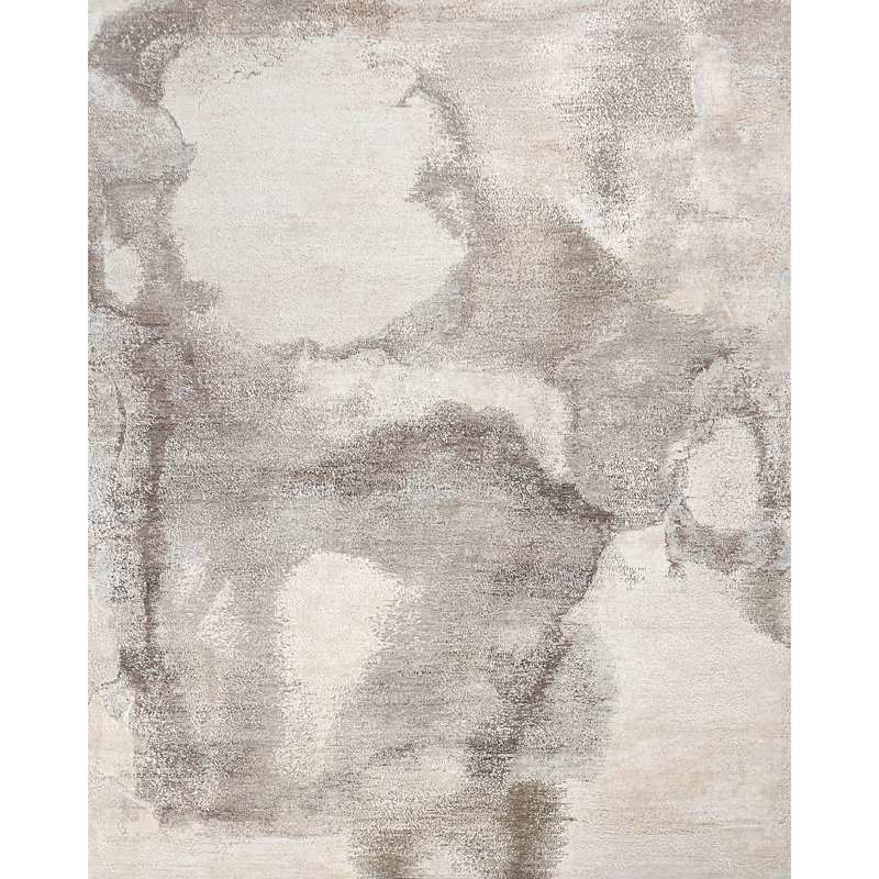 High-Quality Hand-Knotted Beige And Taupe Area Rug, Rectangle 9' x 12'
