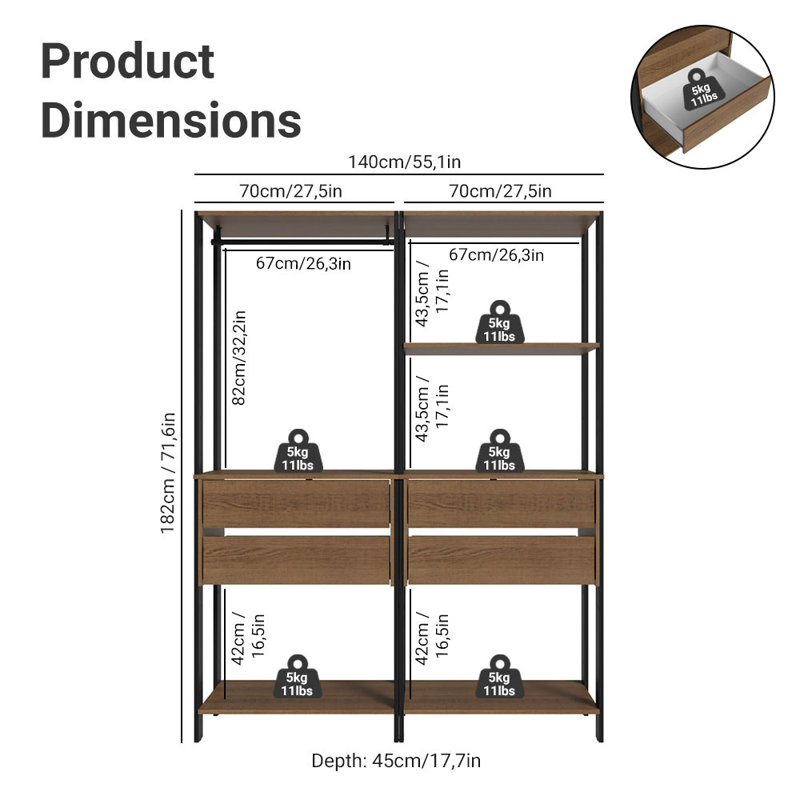 Étagère de rangement pour garde-manger Madesa, Brun / Noir