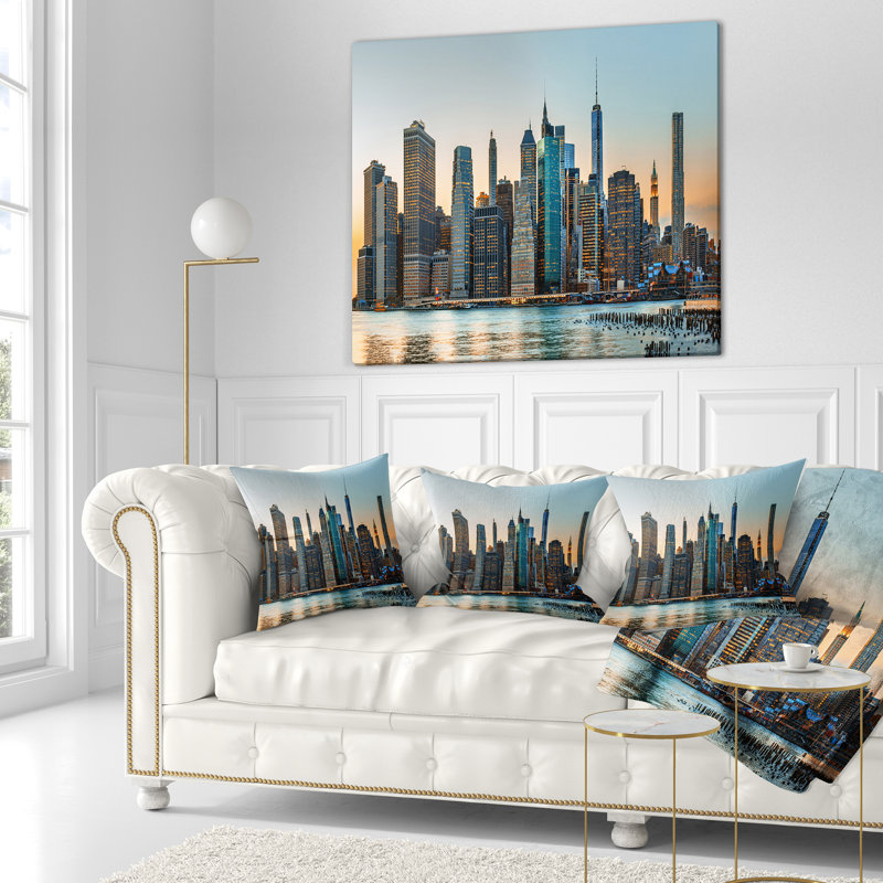 Coussin décoratif à l’horizon de the photographie new york city, 16 po x 1 po, Coussin décoratif