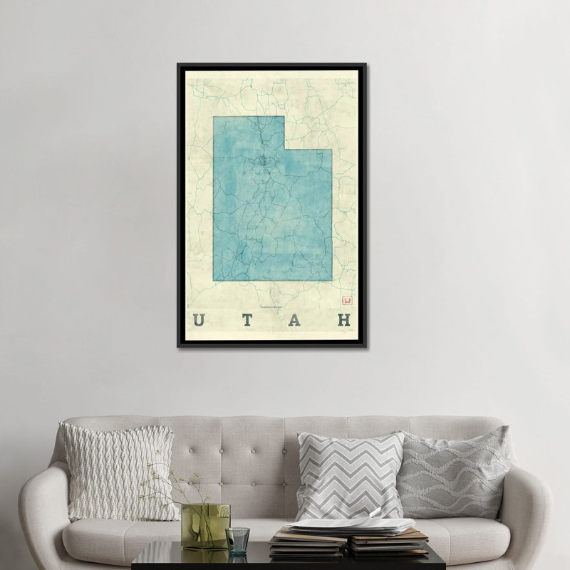 «Utah Map», impression sur toile, H 60 po x l 40 po x P 1,5 po, Toile encadrée noire, Pas de tapis