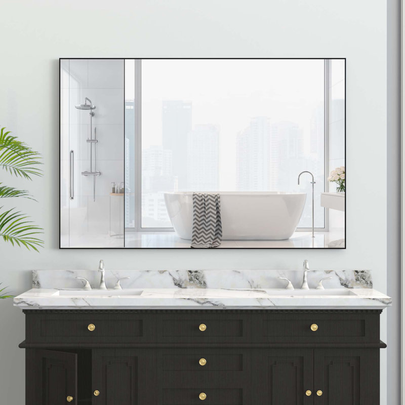 Oversized Modern Rectangle Bathroom Mirror, Black