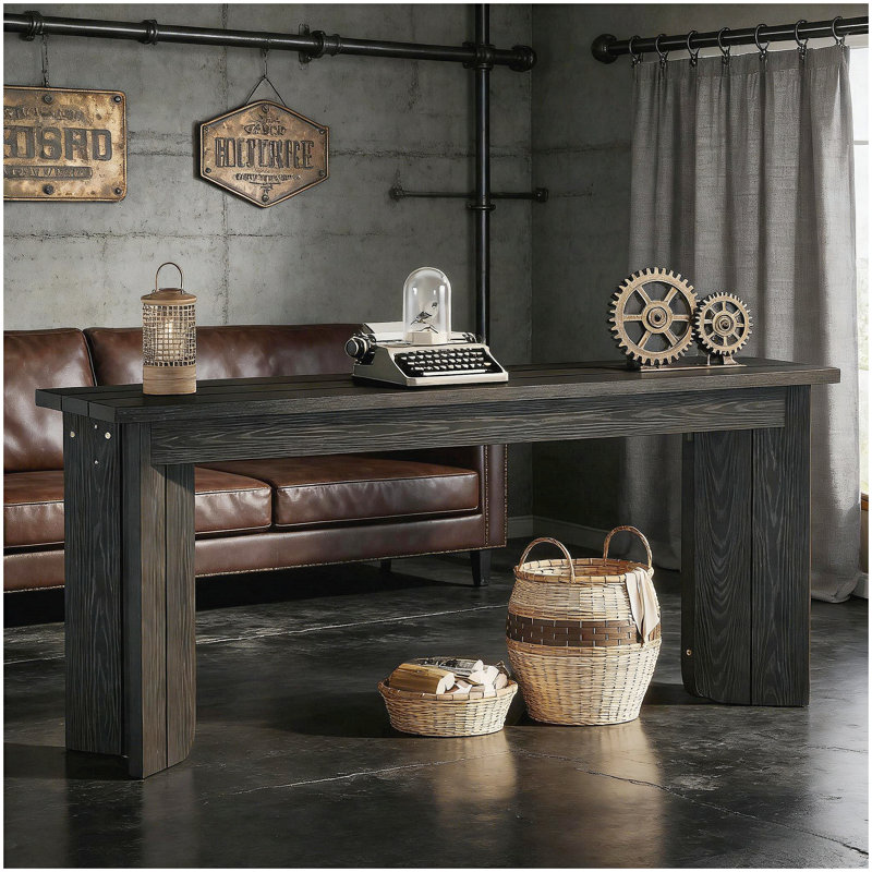 Table de couloir en bois rustique avec conception de clôture en piquets, fabrication en panneau de fibres à densité moyenne durable et beaucoup de rangement pour une utilisation polyvalente