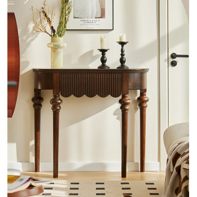 Console cannelée en bois foncé, table d'entrée traditionnelle avec pieds tournés
