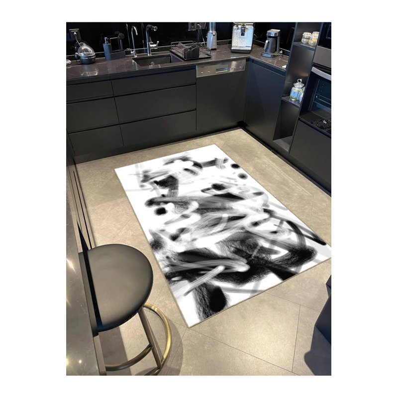 Tapis décoratif moderne avec motif abstrait et tapis lavable, Rectangle 2 pi 4 po x 4 pi