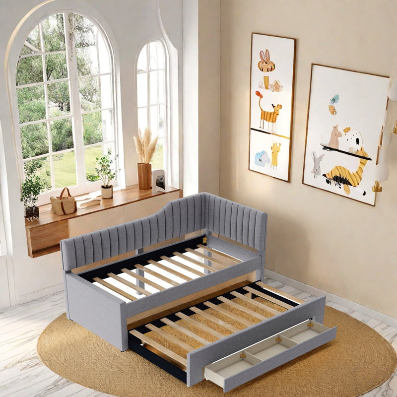 Elegant Multifunctional Daybed With Trundle And Drawers - Solid Wood Frame, Linen Upholstery, Space-Saving Sofa Bed For Living Room, Guest Room, Kids & Dorm