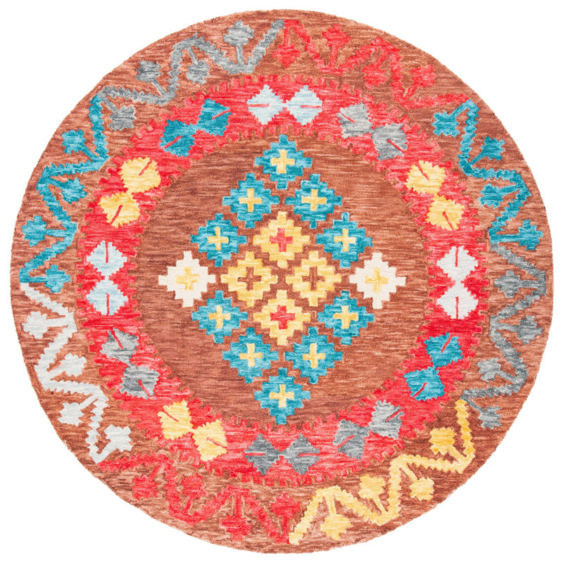 Hand Tufted Wool/Cotton/Latex Oriental Rug in Red/Brown, Round 7'