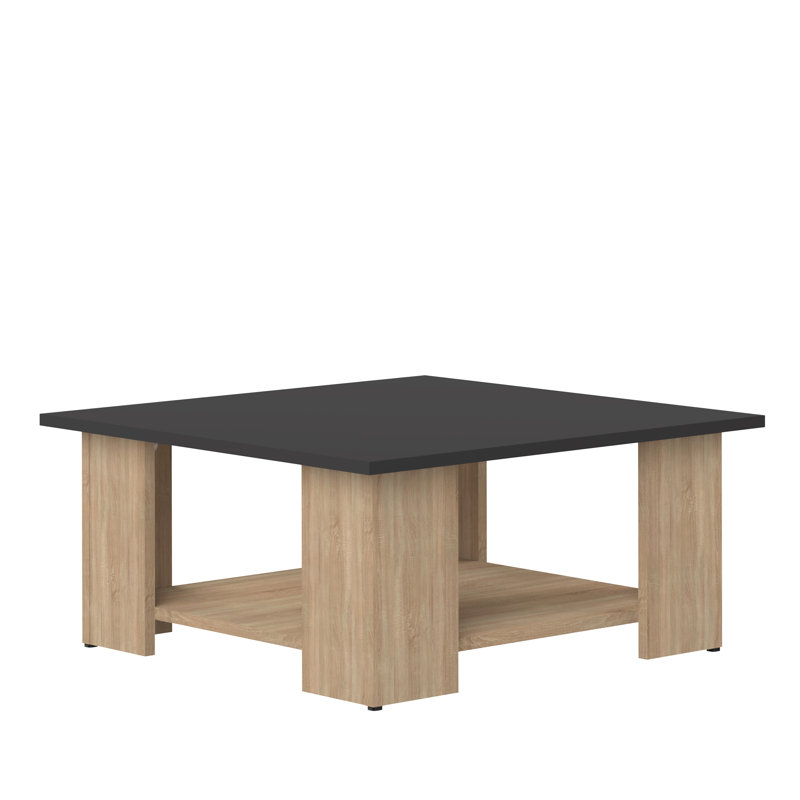 Electa Four Leg Coffee Table with Storage, 31cm H x 67cm L x 67cm W, Black, Natural Oak