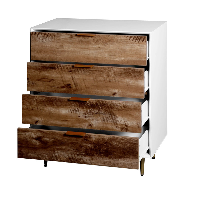Commode haute en bois à 4 tiroirs, commode avec 4 pieds en métal, dispositif anti-basculement pour chambre à coucher, salon