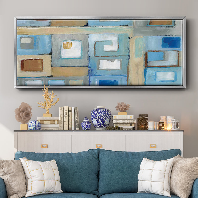 Variation on Greek Key II- Framed Canvas, 20" H x 50" W