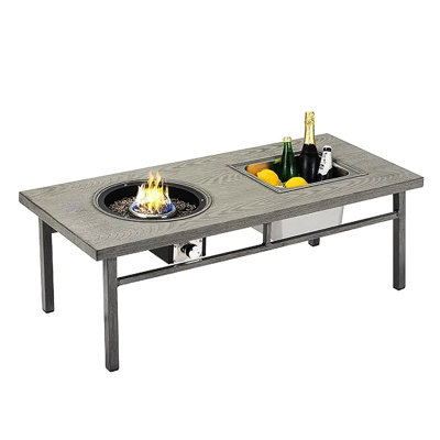 Table de foyer d'extérieur au propane de 47 po et 31 po en aluminium gris, 50 000 seaux à glace de 4,5 gallons, idéal pour les rassemblements estivaux au bord de la piscine et dans le patio