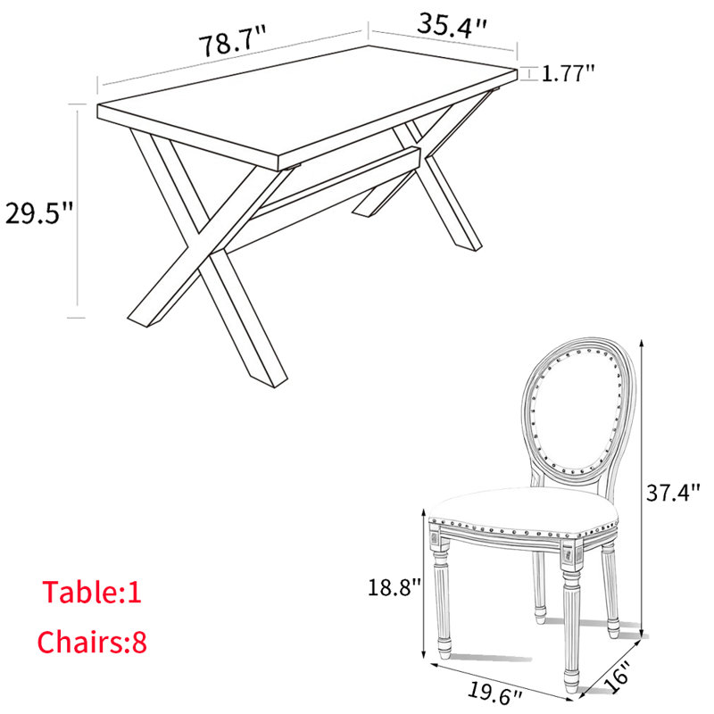 Table de salle à manger American, H 29,5 po x L 78,7 po x l 35,4 po