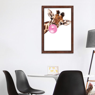 Sneaky Giraffe Blowing Bubble Gum by Big Nose Work - Print on Canvas
