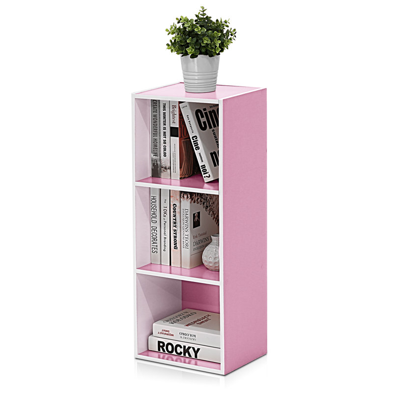 Bessan Standard Bookcase, (3 Shelves) 32" H x 12" W x 10" D, White/Pink