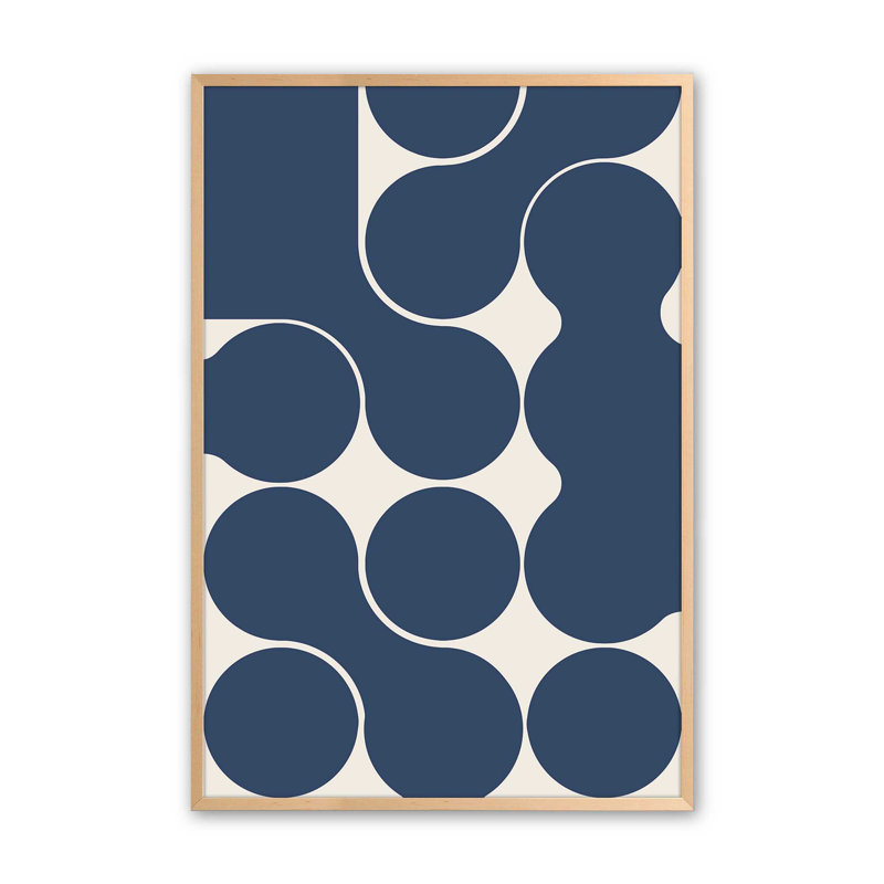 Sculptural Blue Geometry Print, 17" H x 13" W, Raw Maple, Framed Print without Mat