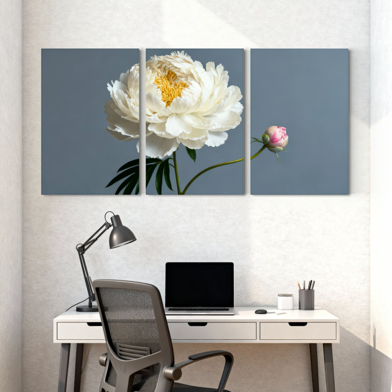 Ensemble de 3 impressions sur toile pivoine blanche, H 24 po x l 48 po