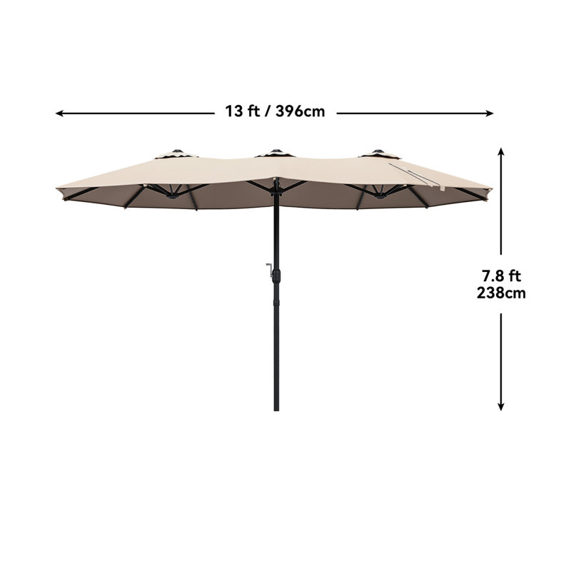 Parasol de marché à double face de l 13 pi x H 7,8 pi avec base
