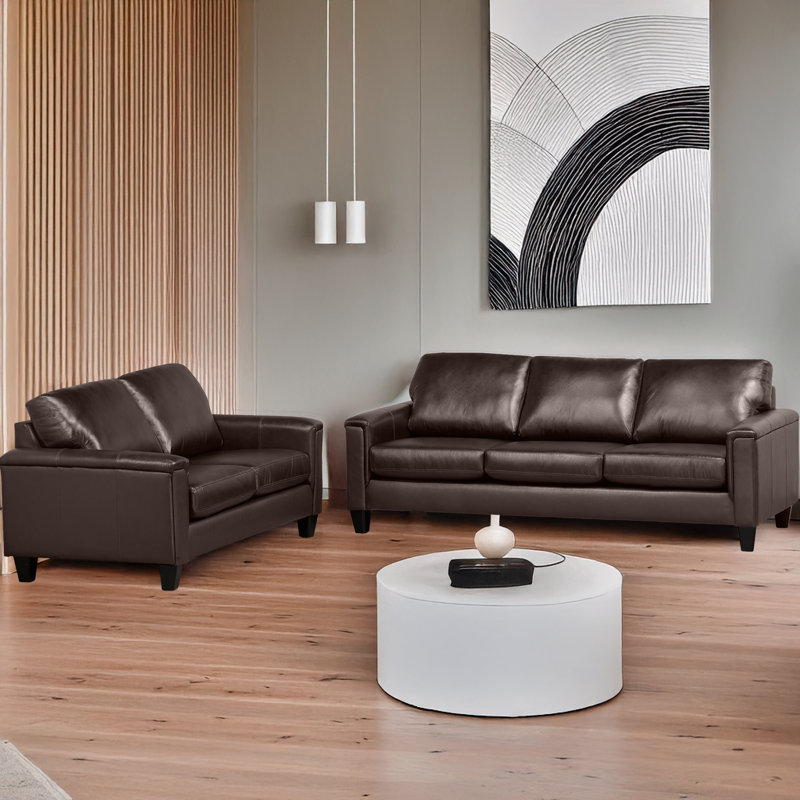 Ensemble de salon en cuir véritable 2 pièces Deboer, Cuir assorti espresso