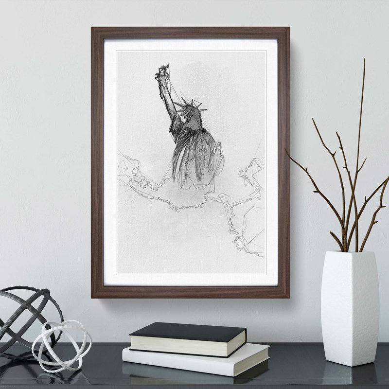 The Statue of Liberty in New York City in Abstract - Framed Print, Walnut, 76cm H x 50cm W x 2cm D