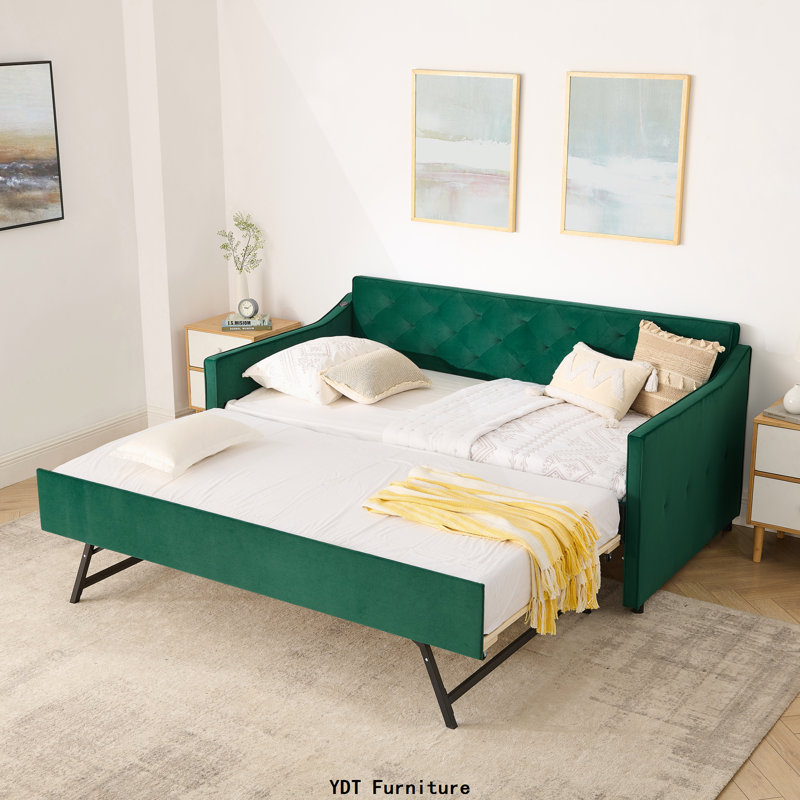 Lit de jour simple rembourré avec couchette escamotable et chargement USB