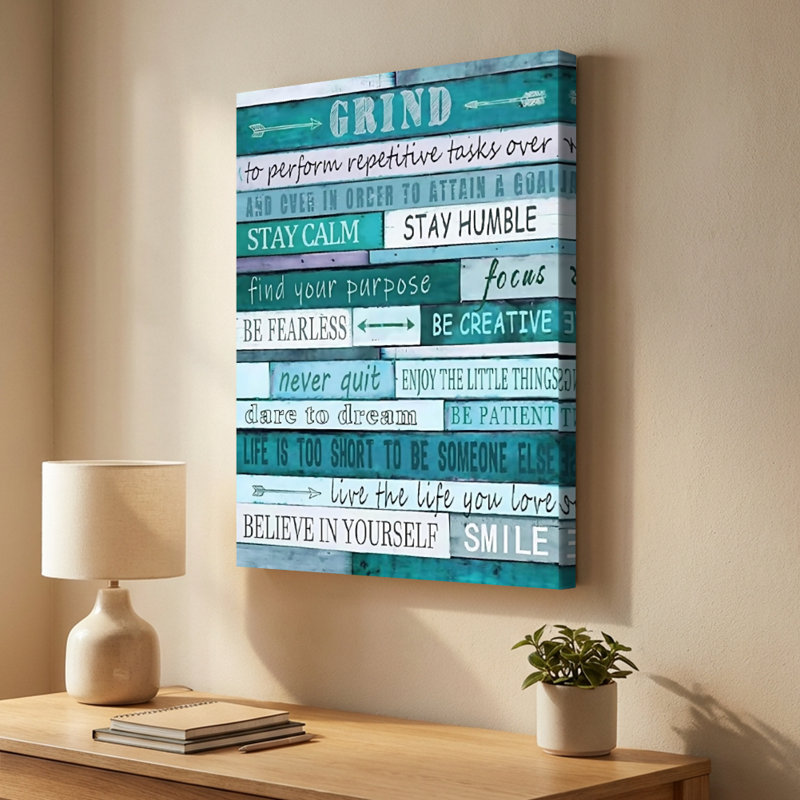 Rustic Wooden Plank Motivational Quote Collage Graphic Art Canvas
