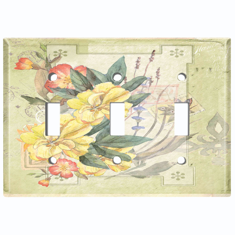 Plaque murale avec interrupteur à bascule fleurs et fleurs, Brun clair / rose / vert