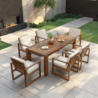Remy Patio 7-Piece Acacia Wood Dining Set with Removable Cushions