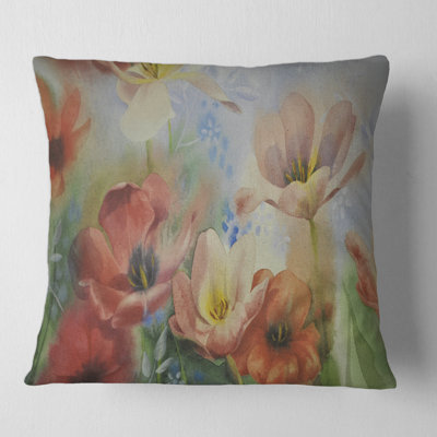 Fleurs rétro en couleurs pastel foncées - Coussin décoratif à imprimé traditionnel