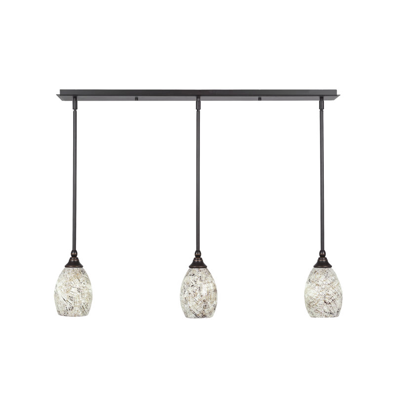 3 Light Stem Hung Linear Pendalier Shown With 5" Natural Fusion Glass, Dark Granite
