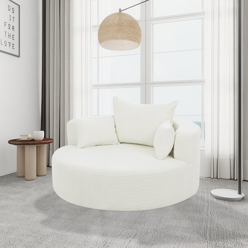 Modern Minimalist 360 Degree Swivel Chenille Fabric Upholstered Accent Barrel Chair, Beige Chenille
